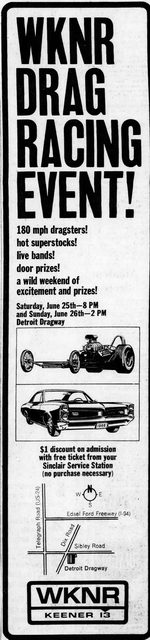 Detroit Dragway - 1966 Ad For Wknr